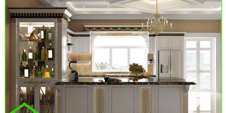 Thiết kế nội thất phòng bếp biệt thự tân cổ điển anh Đạt An giang