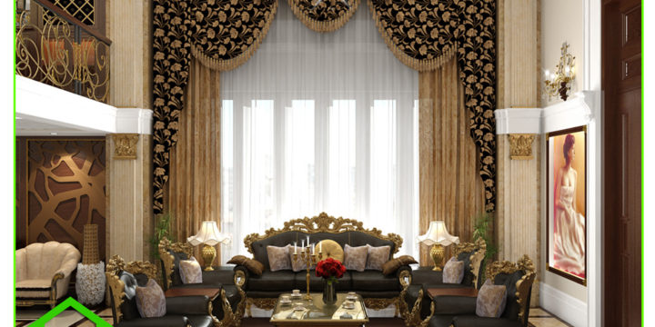 Thiết kế nội thất phòng khách biệt thự tân cổ điển Anh Đạt An Giang