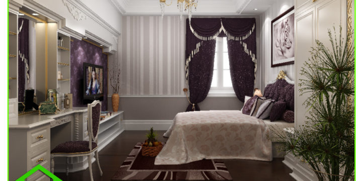 Thiết kế nội thất phòng ngủ 2 biệt thự tân cổ điển anh Đạt An Giang